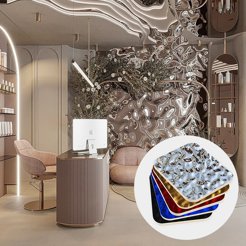 Bamboo Charbon de bois Eau ondulée Plaque de placage en bois Plaque de cristal en carbone Plaque de mur en fibre de bois en bambou