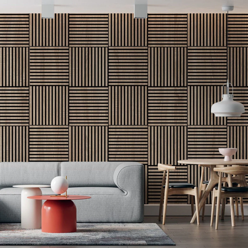 Wood Slatted Office Partition Panel MDF Wooden Mobile Restaurant Partition Wall Dividers 100% Polyester PET and Wood Wall Panels
